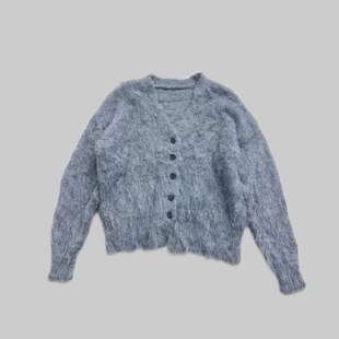 仓5 拉毛柔软超保暖V领宽松休闲毛衣开衫