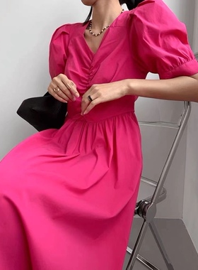 Z-15 RWDB220抽褶设计泡泡袖三色显瘦连衣裙