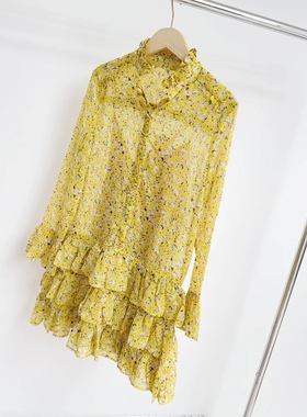 仓2 度假风黄色轻薄软休闲飘逸连衣裙