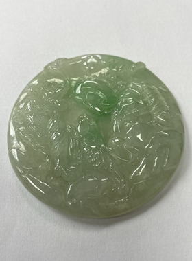 缅甸A货天然翡翠玉冰飘绿花老虎大圆牌子吊坠男女
