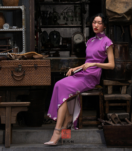 藤薰定制手工出品 刺绣 太阳花收藏级旗袍 敬酒服