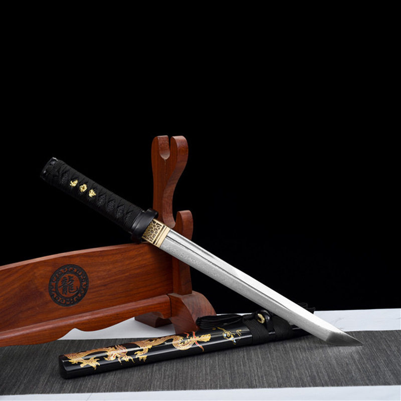 杀破狼日本武士刀胁差短刀花纹钢摆件未开刃防身冷兵器龙泉刀剑
