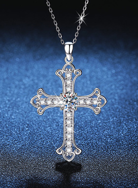 欧美跨境精工十字架吊坠s925纯银项链莫桑钻高级感项链莫桑石