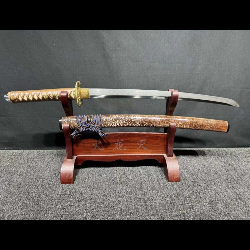 锻打刀剑T10钢烧刃一体锻打铜装打刀中款肋差影视宝剑收藏未开