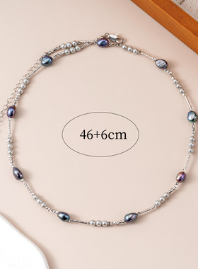 天然淡水珍珠蓝莓紫色百搭串珠项链 国产s家水晶珍珠水晶串珠