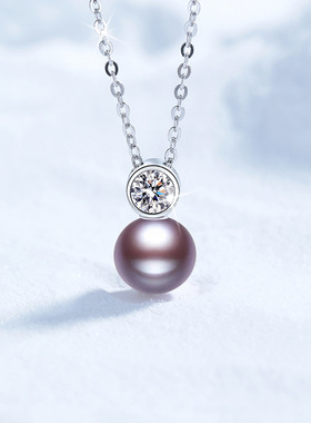 莫桑石项链天然淡水珍珠戴妃王妃款吊坠s925纯银项链工厂现货