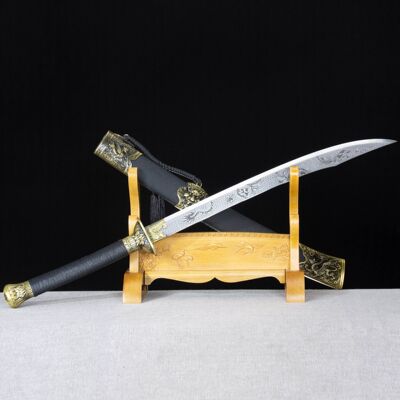 未开刃刀剑高锰钢刻花双手牛尾刀康熙战刀工艺品宝剑冷兵器未开刃