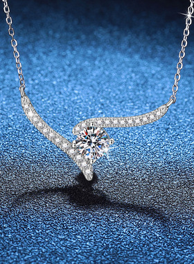 跨境925纯银项链莫桑石吊坠韩版天使微笑锁骨链D色莫桑石项链