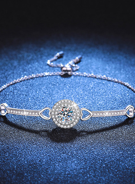 欧美跨境925纯银手链女莫桑钻手镯豪华圆包高级感1克拉莫桑石