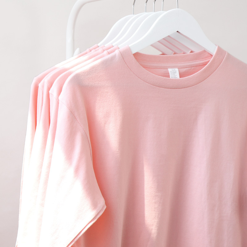粉红复古棉质长袖T恤，250g