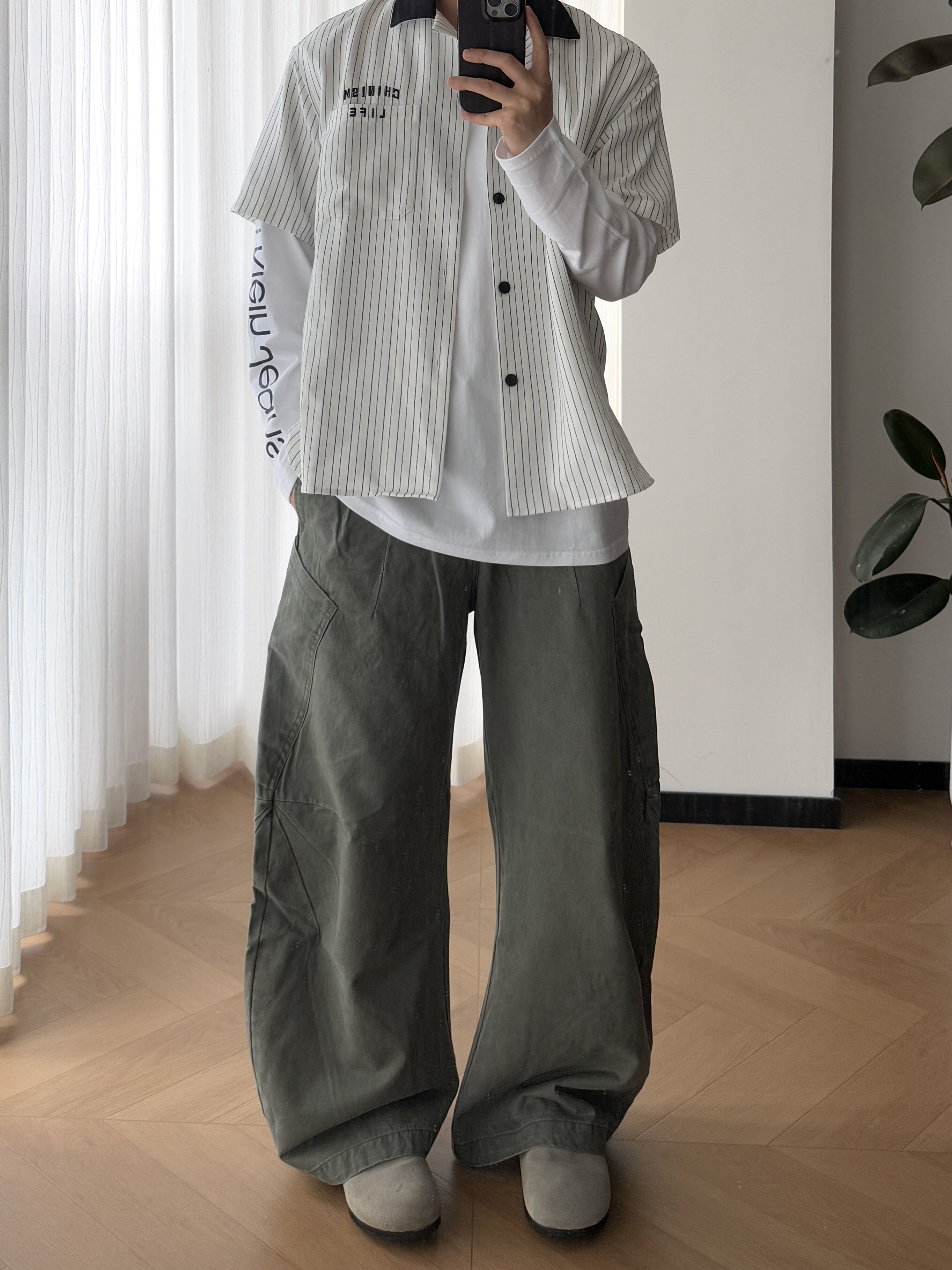 SSLstudio弯刀工装裤男女vibe风宽松直筒美式纯棉阔腿休闲拖地裤