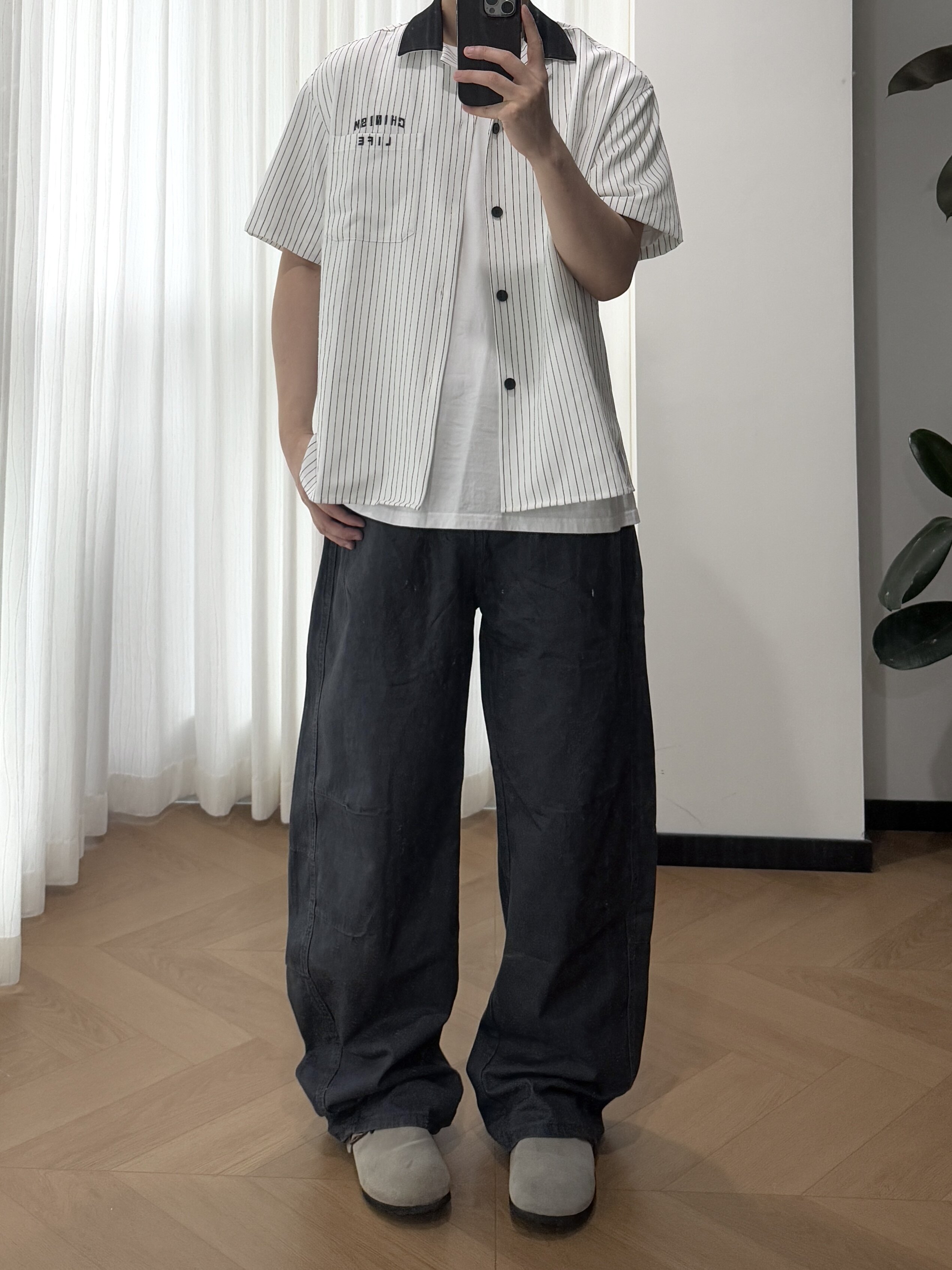 SSLstudio美式复古水洗弯刀裤男士宽松直筒阔腿伞兵工装休闲裤子