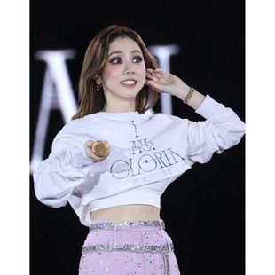 邓紫棋演唱会同款 上衣潮 烫钻字母印花圆领卫衣女宽松休闲百搭长袖