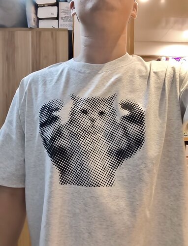 纯棉肌肉猫咪健身印花短袖T恤