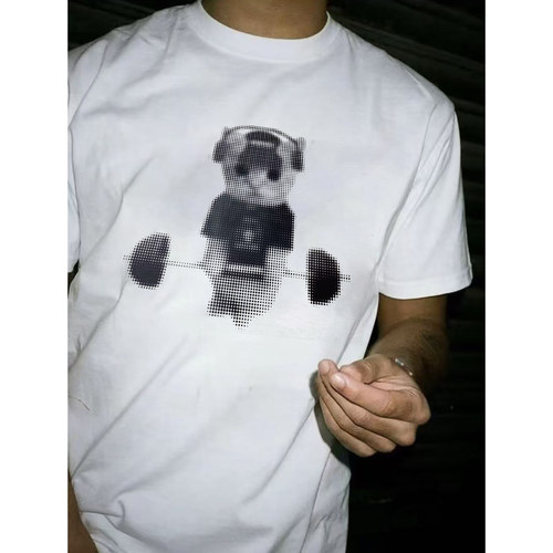 纯棉猫咪健身印花宽松短袖T恤