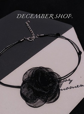 黑色项圈山茶花颈链甜酷