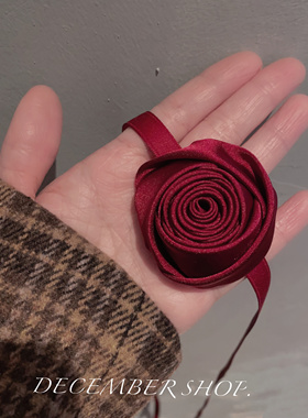 包邮酒红色玫瑰花颈链choker颈花颈带项链女款脖子系花朵锁骨链