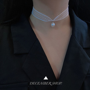 甜美脖带 简约项圈锁骨链女短款 夏日新款 仙女蕾丝choker黑色珍珠款