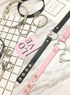 软妹心形铆钉黑色项链短款项圈