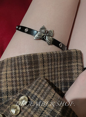 NEW原宿Y2K暗黑脚链朋克蝴蝶铆钉腿环配饰摇滚皮质大腿带表演饰品