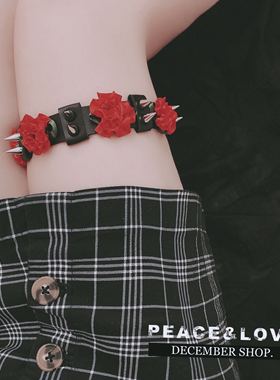 网红同款红色玫瑰花性感腿环暗黑朋克夜店街拍配饰脚环吊袜带腿圈