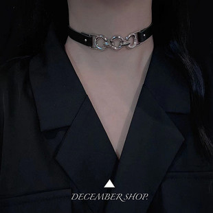 皮带短款 黑色金属链条圆环颈带气质项圈锁骨链网红同款 小众 包邮