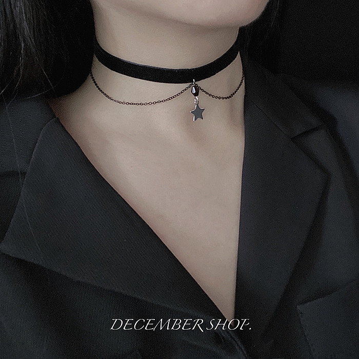 夏新款星星链双层项链锁骨链暗黑少女五芒星choker颈带短款项圈女