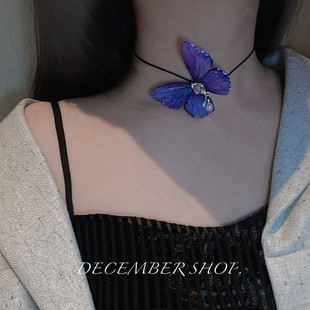 新款 超仙复古紫色蝴蝶项链甜美choker闪亮宫廷配饰表演项圈锁骨链