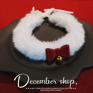 毛绒项圈圣诞choker项链锁骨链小铃铛蝴蝶结酒红约会拍摄配饰 包邮