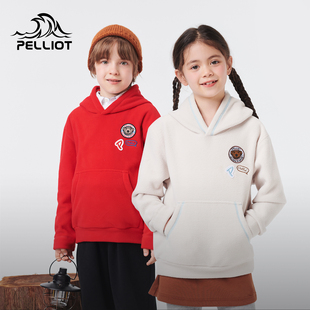 伯希和户外抓绒衣保暖套头卫衣新款男女童摇粒绒外套休闲连帽卫衣