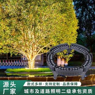 户外抱树灯防水地插灯园林景观射树灯单色七彩12W环形抱柱灯