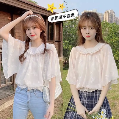 新款雪纺娃娃领短袖衬衫