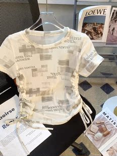 T恤上衣 显瘦抽绳短袖 夏季 小众bm风纯欲不规则港味设计感修身