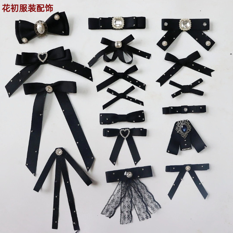 2026新款小号黑色蝴蝶结领结女装饰衬衫胸花水钻珍珠配饰别针小巧