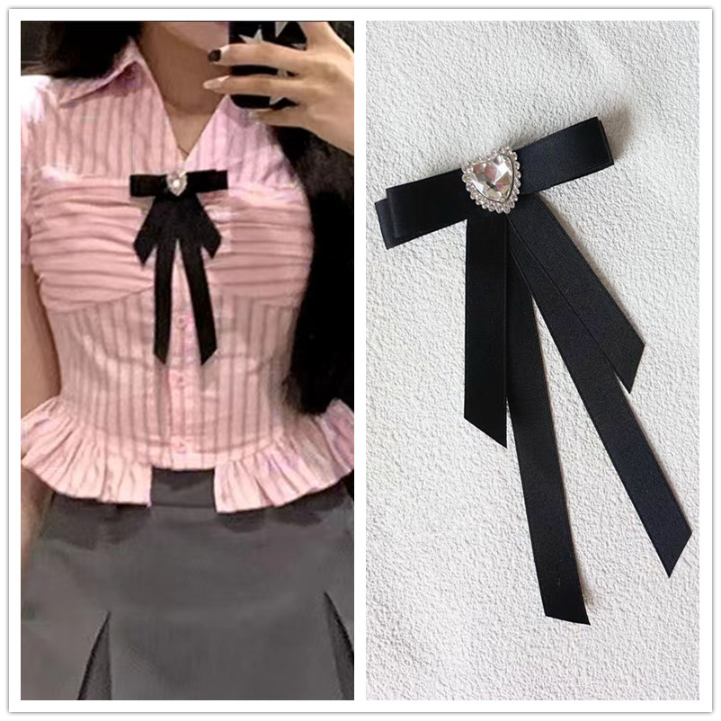 JK辣妹衬衫胸前蝴蝶结配饰领结女别针小众桃爱心形钻甜美领花飘带