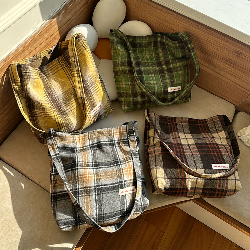 秋冬大容量包包毛呢格纹通勤包百搭小众美拉德单肩斜挎包学生包女,箱包皮具/热销女包/男包,时尚帆布包,淘宝优惠券,粉丝福利购,淘宝优惠卷