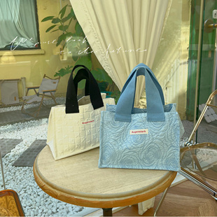 饭盒便当包时尚帆布包袋女压花手提袋妈咪包学生上班族通勤小方包