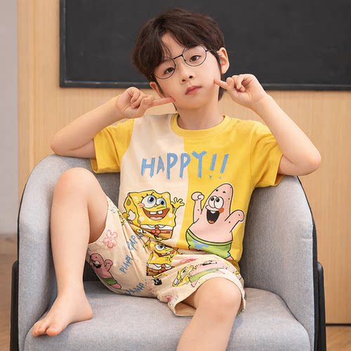 夏季男童睡衣儿童2026新款卡通短袖薄款套装夏天小男孩宝宝家居服