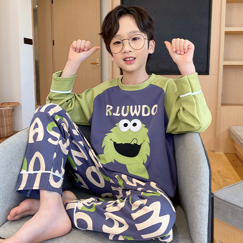 男童睡衣长袖学生薄款春秋季2025新款中大童卡通小男孩家居服套装