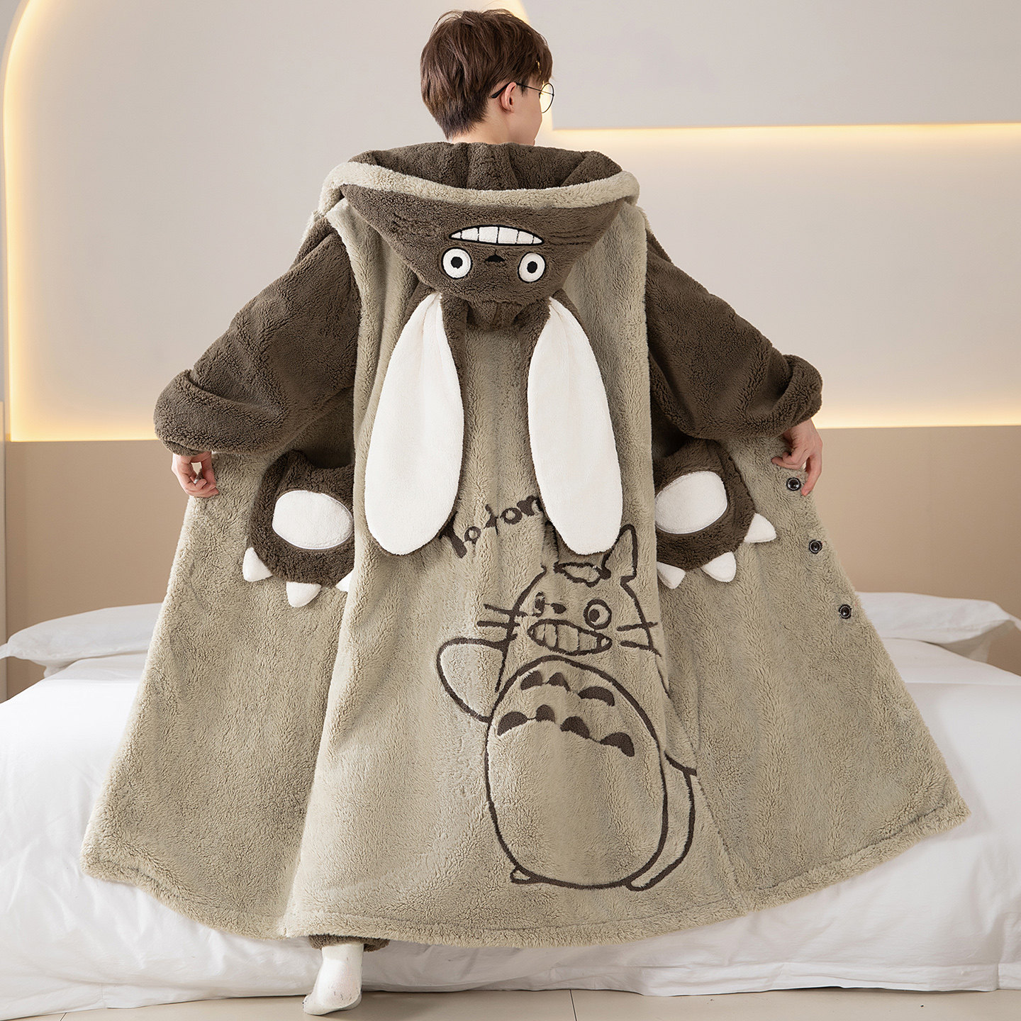 秋冬季珊瑚绒睡衣睡袍男士加绒加厚法兰绒加大码青少年套装家居服