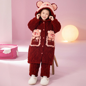 儿童法兰绒保暖家居服套装 女童睡衣冬季 loopy露比三层夹棉加厚款