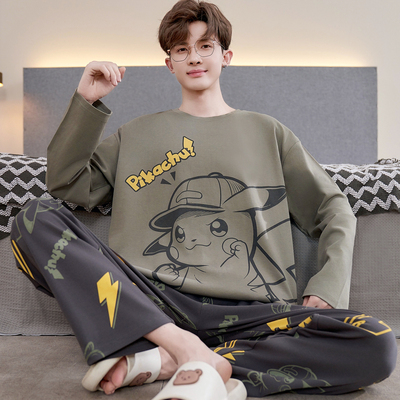 睡衣男款春秋季长袖男士大码卡通男孩青少年初中生大童家居服套装