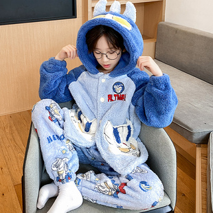 儿童法兰绒睡衣套装冬季保暖2025新款男童秋冬装珊瑚绒加厚家居服