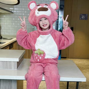 儿童睡衣秋冬款可爱搞怪家居服女童珊瑚绒冬季女孩中大童保暖套装