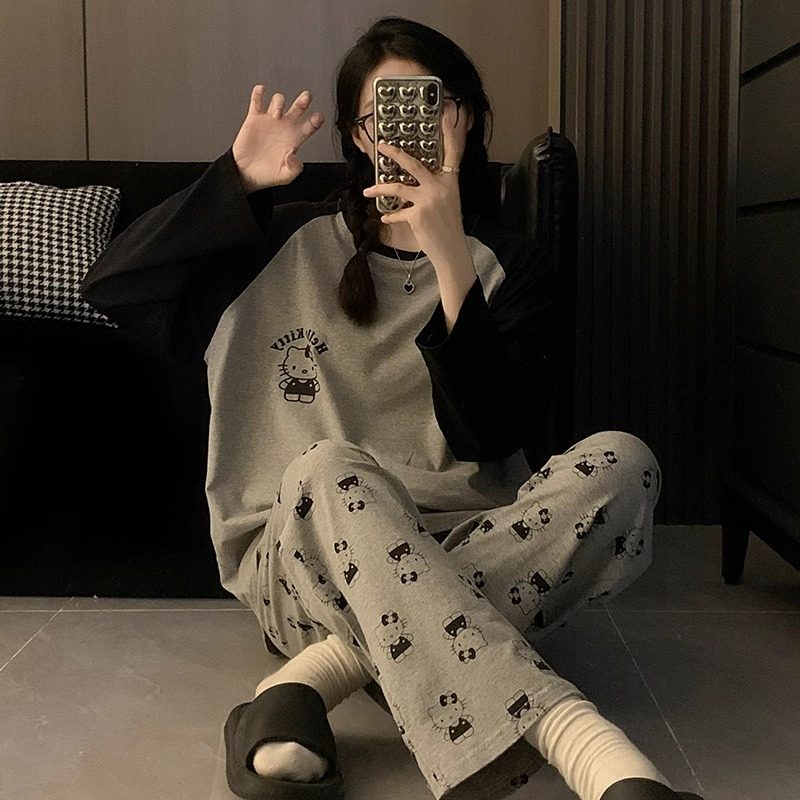 睡衣女春秋款长袖甜美卡通韩版宽松学生夏季薄款可外穿套装家居服