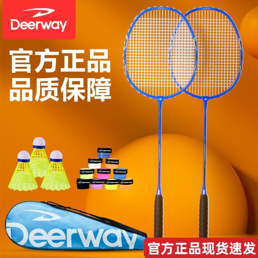 德尔惠正品羽毛球拍娱乐型对拍套装送球包新手初级练习铁合金羽拍