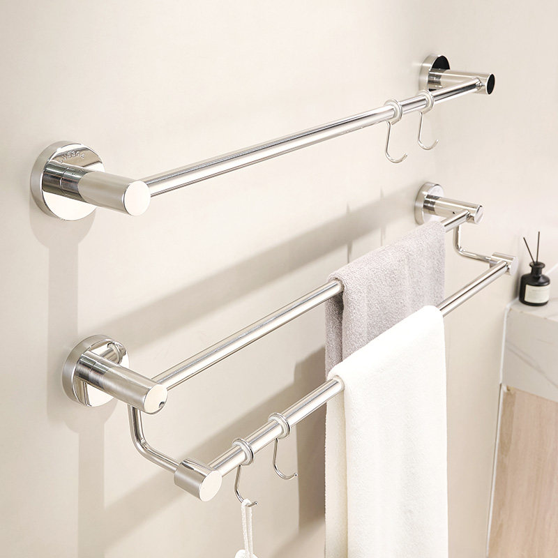 304不锈钢亮光银色毛巾架带挂钩