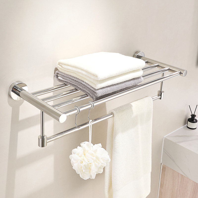 卫生间浴巾置物架304不锈钢亮光银色高端浴室毛巾架衣物挂架打孔