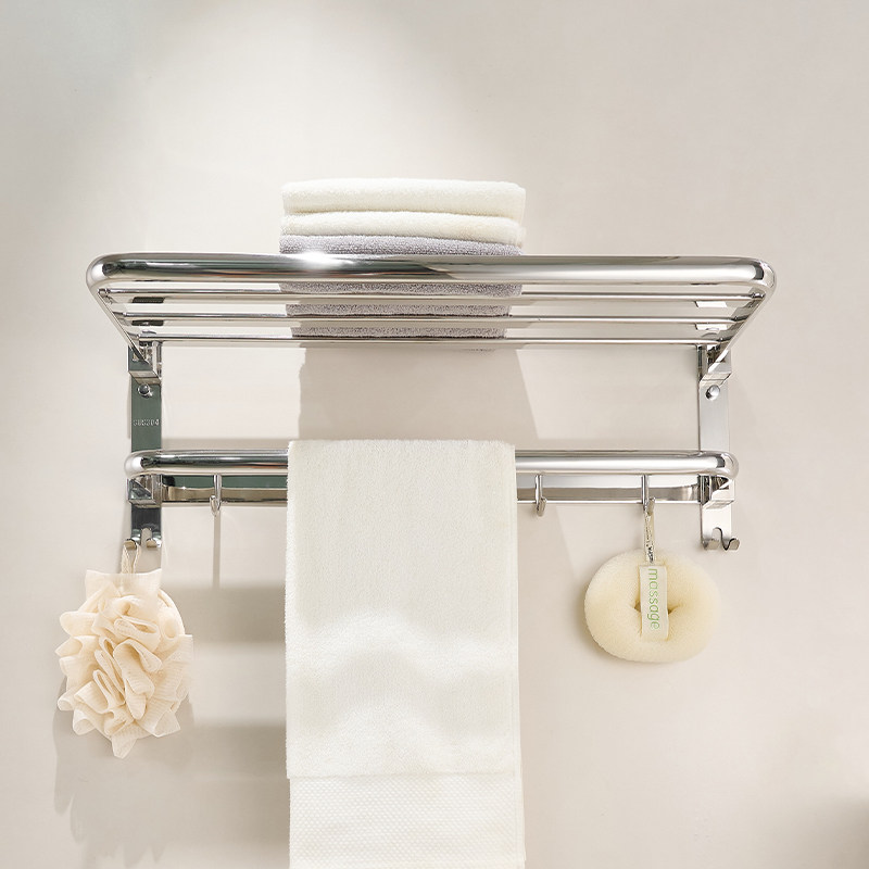 现代浴室折叠浴巾架304不锈钢亮光银色卫生间毛巾衣物置物架高端