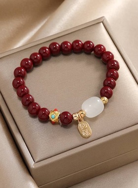 国风手链福款珠手链手串仿朱砂手串福牌本命年古风便宜手饰民族